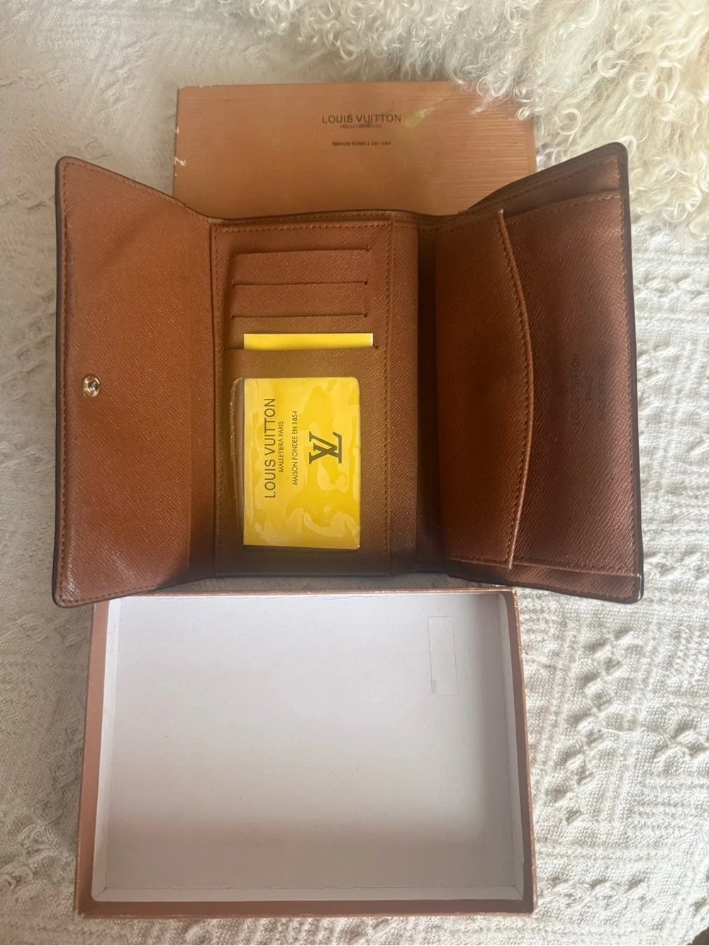 Brown / beige Monogram Flap Wallet with Gold Snap